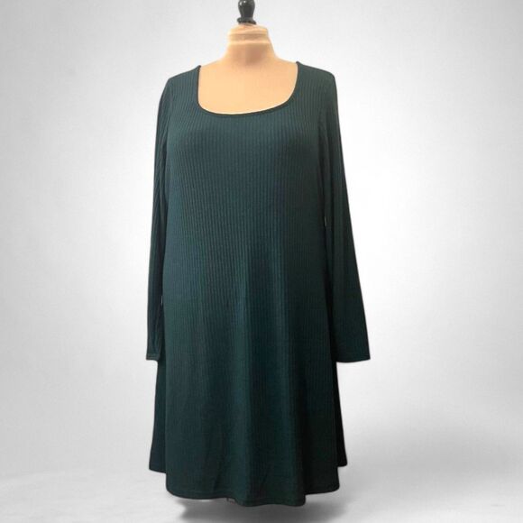 OLD NAVY Fit & Flare Rib-Knit Long-Sleeve Emerald Green Mini Dress, Size XXL - Picture 1 of 9